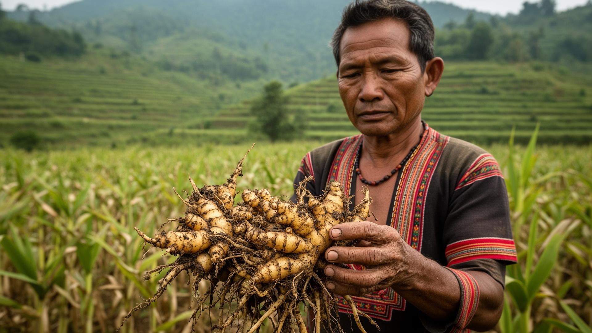 Ginger rhizomes at farm gate
